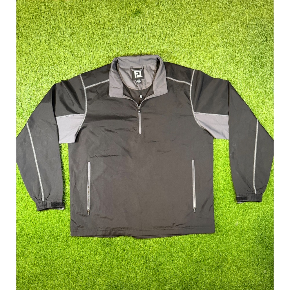 FootJoy Mens Quarter Zip Golf Windbreaker Jacket Black Grey Pullover Large